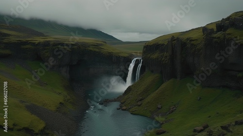 Discover the mesmerizing allure of Iceland with breathtaking 8K footage of a picturesque waterfall. Generated by AI.