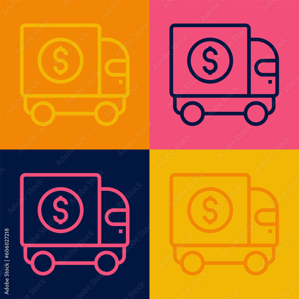 Pop art line Armored truck icon isolated on color background. Vector Pop art line Armored truck icon isolated on color background. Vector
