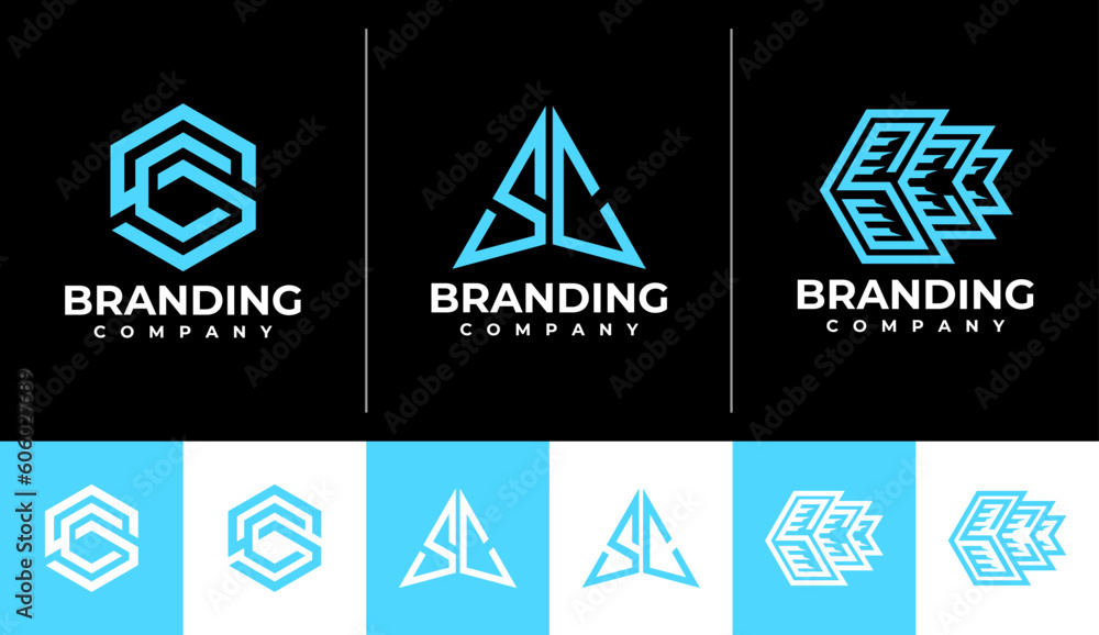Modern line digital letter S C SC logo branding Modern line digital letter S C SC logo branding