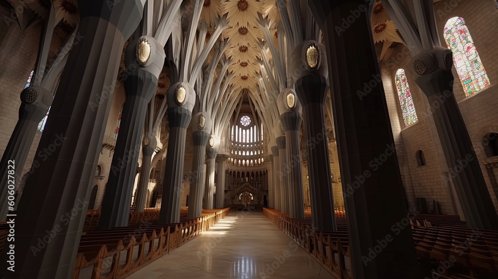 Immerse yourself in the architectural splendor of the Sagrada Familia in Barcelona, Spain, as you embark on a guided tour that unravels the secrets of this iconic landmark. Generated by AI.