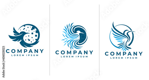 Abstract humming bird logo branding