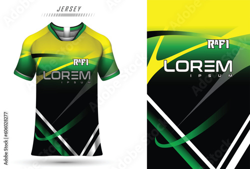 Vector fabric textile design for sport tshirt soccer jersey mockup for football club uniform front view