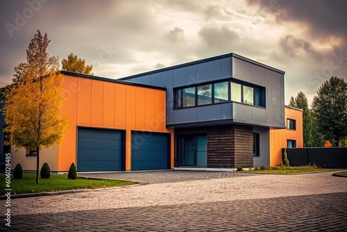 Modern house with garage, ai generative © nataliya_ua