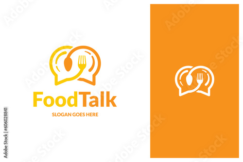chat bubble, fork, spoon, food talk logo design