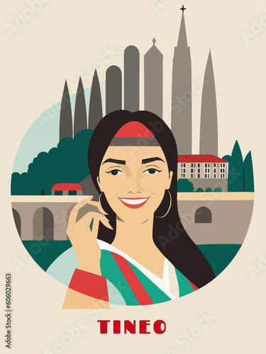 Tineo: Beautiful vintage-styled poster with a woman and the name Tineo in Asturias photo
