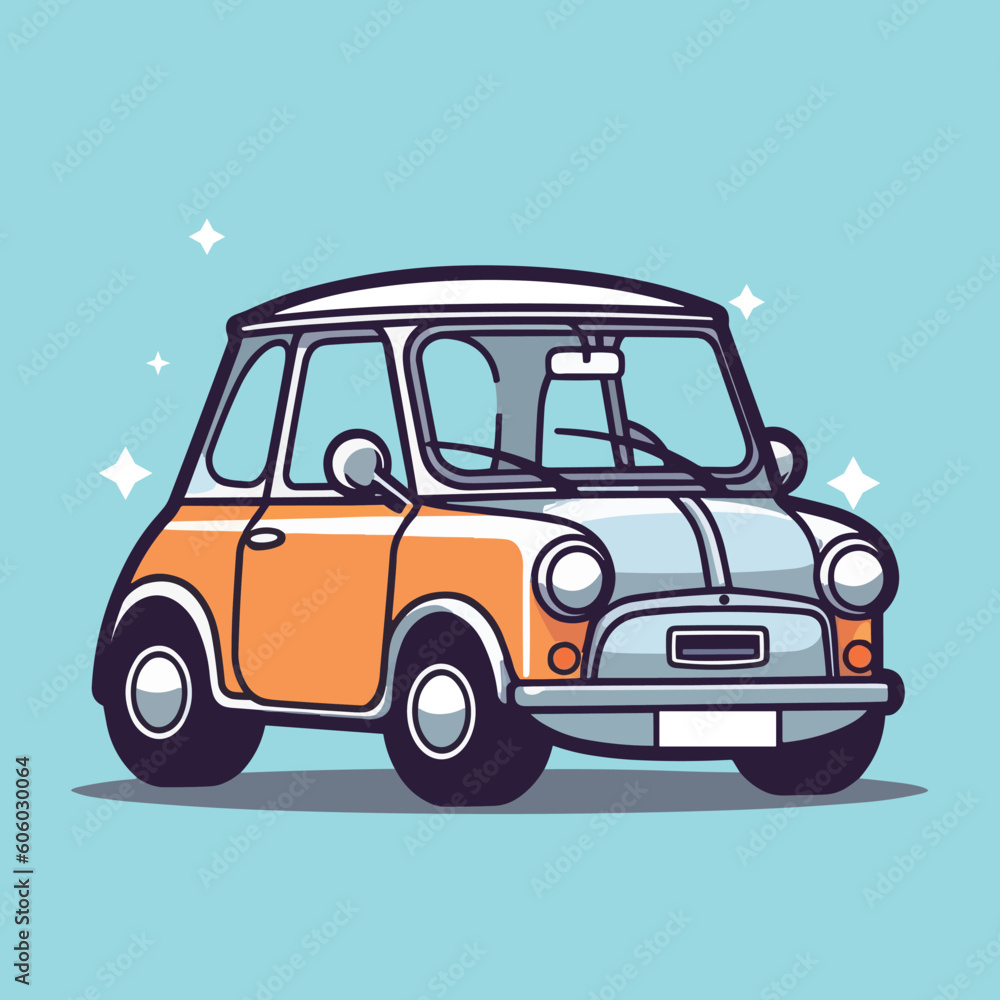Cute children's cartoon illustration of a small car