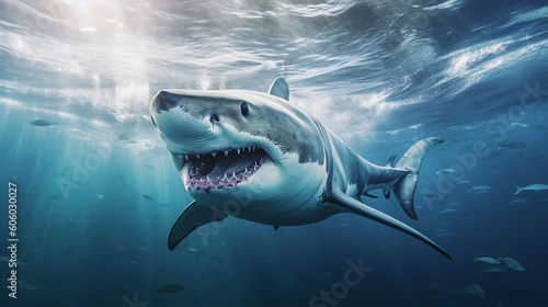 white shark swimming in the ocean, Generative AI © Nakron