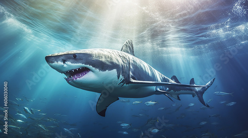 white shark swimming in the ocean  Generative AI