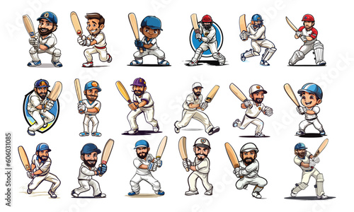 Set Of Cricket Players Vector Illustration Batsman Vector Pack