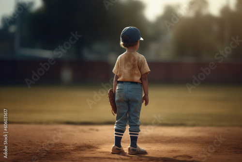 Small boy plays baseball - generative ai