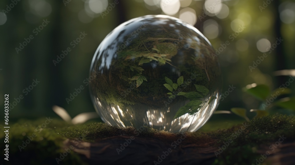 Transparent glass ball with nature view