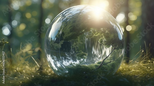 Transparent glass ball with nature view