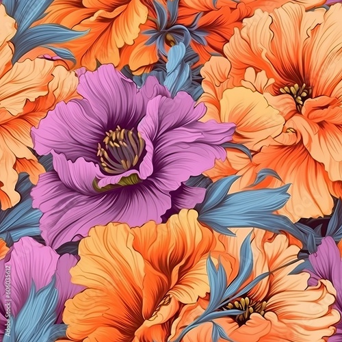 Fashionable realistic pion flower Floral seamless background for textiles, fabrics, covers, wallpapers, print, gift wrapping and scrapbooking