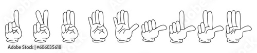 hand gesture number 1-9 cartoon outline stroke