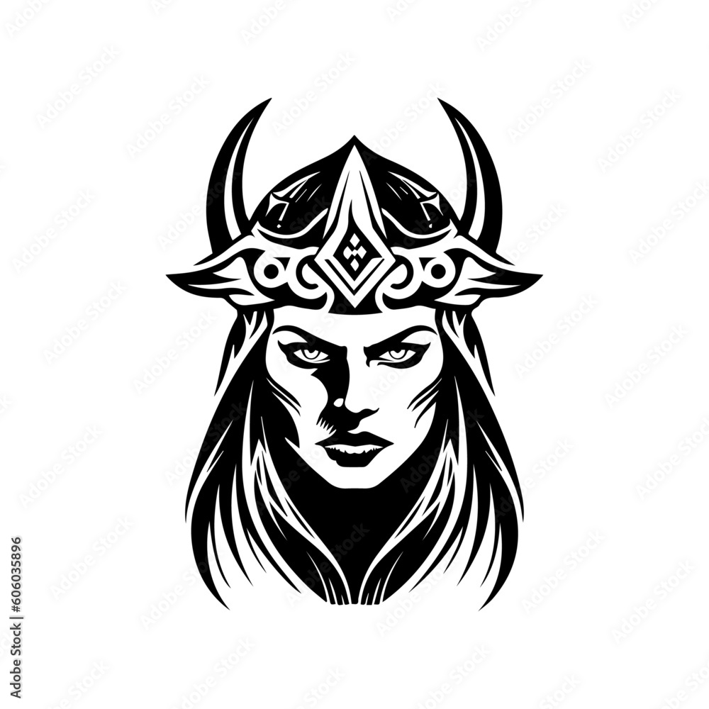 Viking woman mythology, isolated on white, vector illustration.