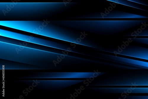 Modern Clean Design: Abstract Blue and Black Light Patterns with Soft Tech Diagonal Background and Metal Texture Gradient on White Floor Wall, Generative AI.