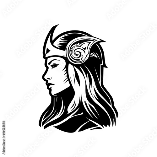 Viking woman mythology, isolated on white, vector illustration.