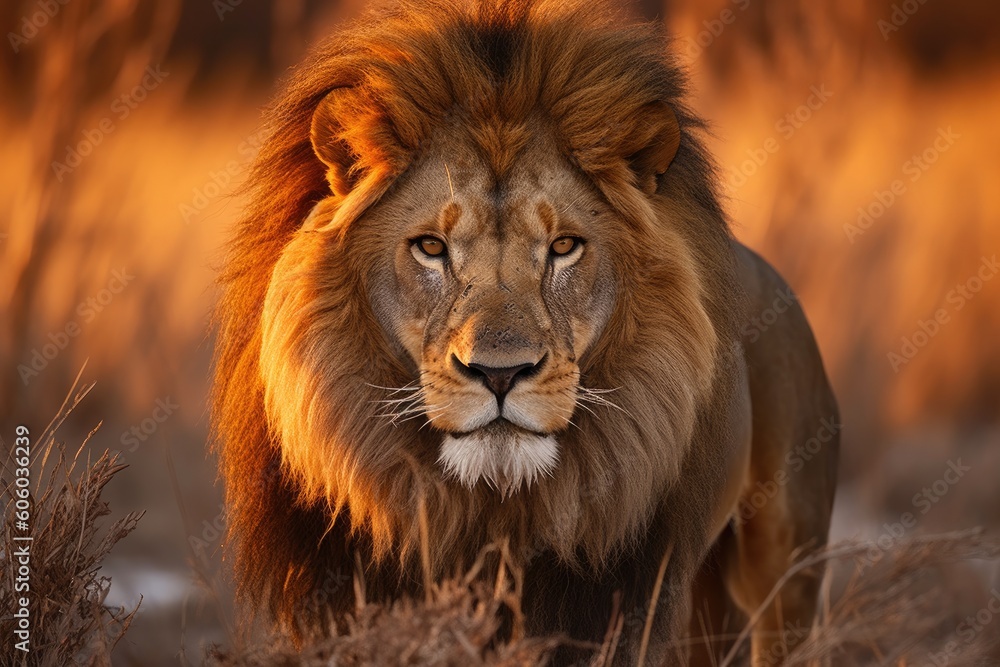 Naklejka premium Monarch of the Wild: Mesmerizing Lion Snapshot