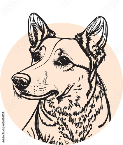 Realistic sketch of a cute dog in a pastel circle
