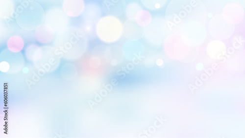 Blurred bokeh soft lights background. Delicate pastel pink and blue colors. Romantic dreamy vector backdrop with copy space for text. Lovely bubble bokeh and flare texture