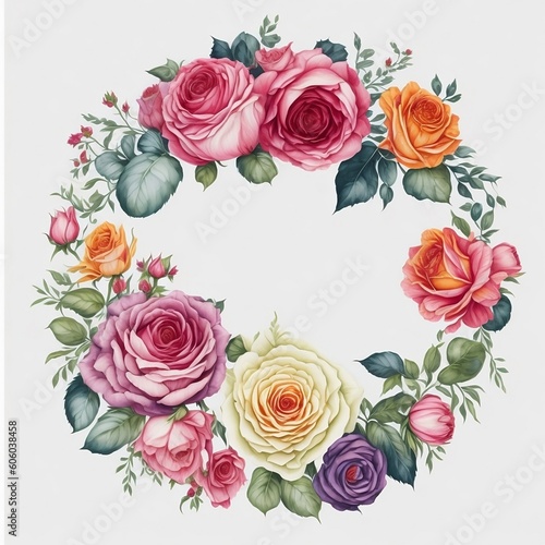  Wreaths  floral frames  watercolor flowers pink roses  Illustration hand painted. Isolated on white background. Perfectly for greeting card design round flower  floral round  round floral