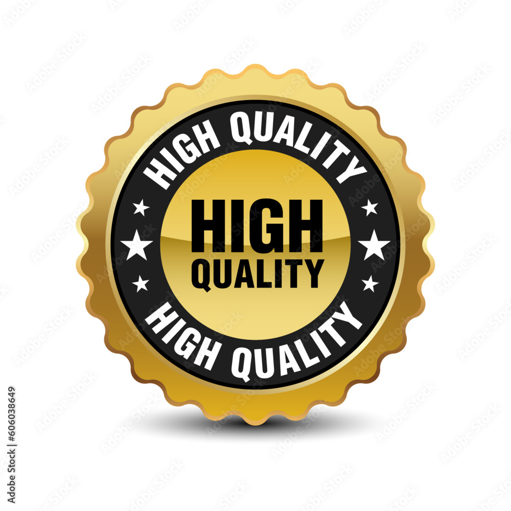 Golden color high quality badge, sign, symbol, seal, insignia illustration isolated on white background. Vector illustration. Golden color high quality badge, sign, symbol, seal, insignia illustration isolated on white background. Vector illustration.
