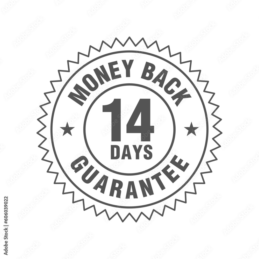 Simple line icon 14 days money back guarantee badge sign symbol icon insignia on white background, vector illustration. 