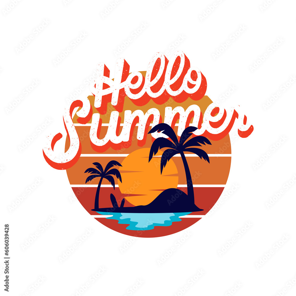 Naklejka premium Hello Summer Retro Sunset
