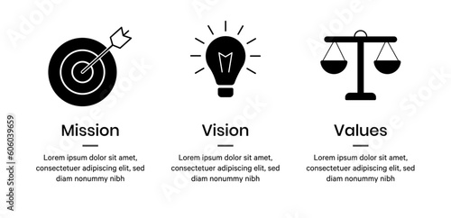 Mission vision values icon. Organization mission vision values icon design vector