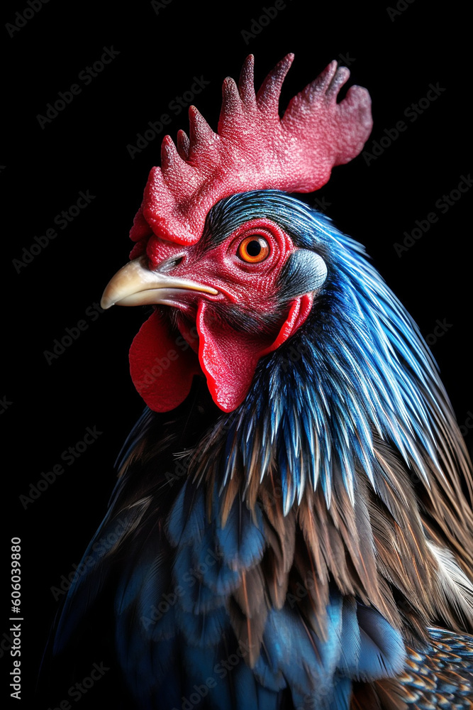 portrait of colorful rooster, Generative AI