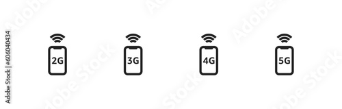 Phone network icon set. 2g, 3g, 4g, 5g. Vector EPS 10
