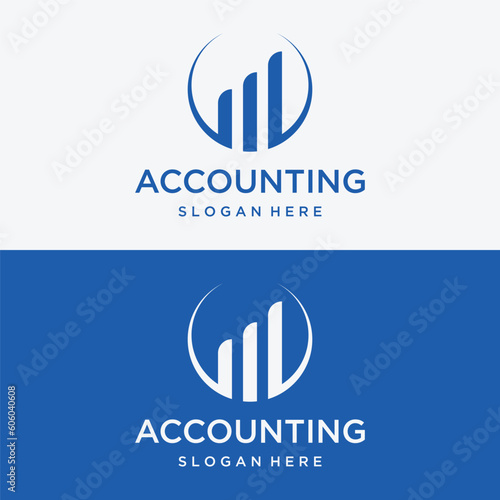 Financial accounting logo, with check mark for financial accounting stock chart analysis. In modern template vector illustration concept style.