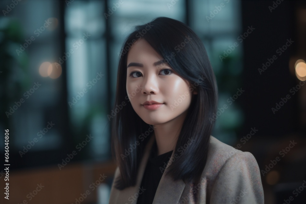Fototapeta premium woman corporate confident businesswoman asian office happy online portrait space business copy. Generative AI.