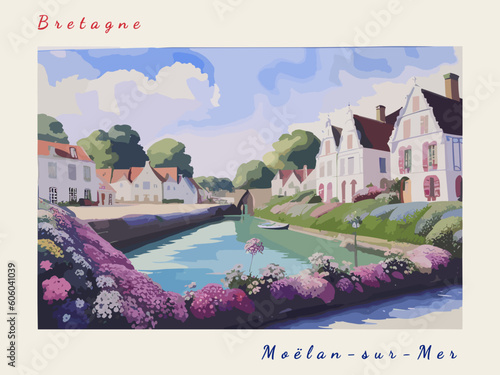 Moëlan-sur-Mer: Postcard design with a scene in France and the city name Moëlan-sur-Mer
