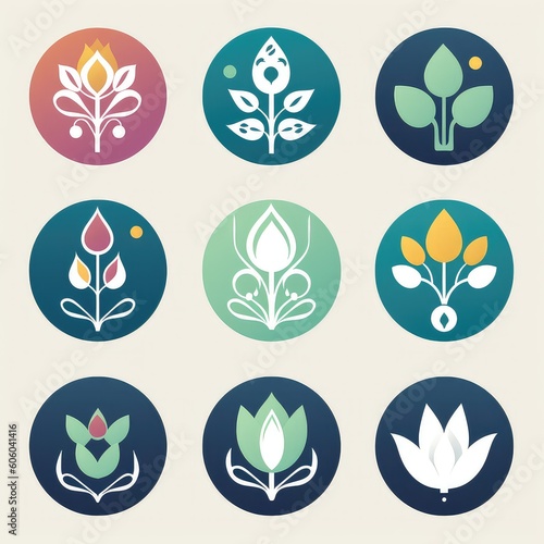 set of icons with leaves