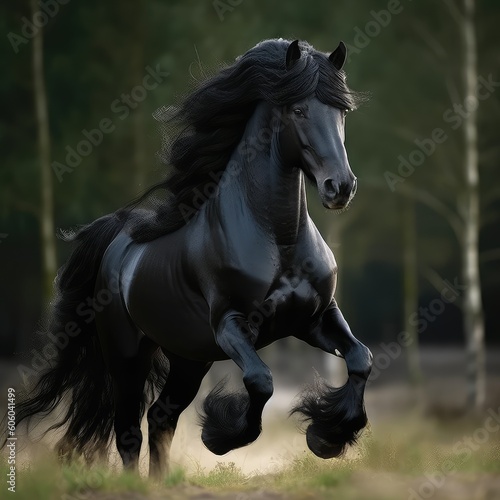 black and white horse running © Man888