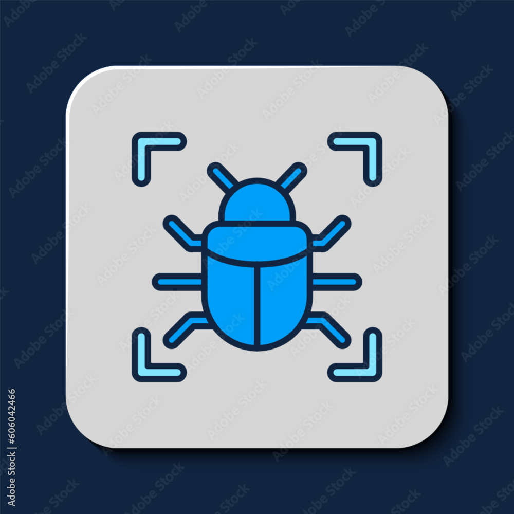 Filled outline System bug concept icon isolated on blue background. Code bug concept. Bug in the system. Bug searching. Vector Filled outline System bug concept icon isolated on blue background. Code bug concept. Bug in the system. Bug searching. Vector