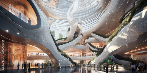 Futuristic shopping mall architecture design inspiration photo