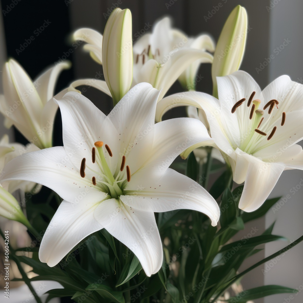 Obraz premium white lilies on black background
