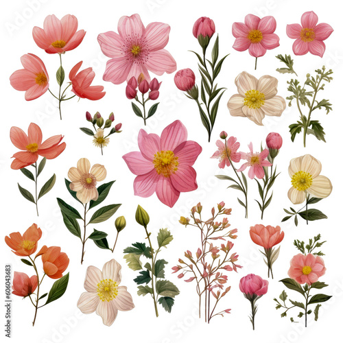 Delicate Watercolor Wildflower Clipart with Minimalist Design  Vivid Colors  and Transparent Background AI generated 