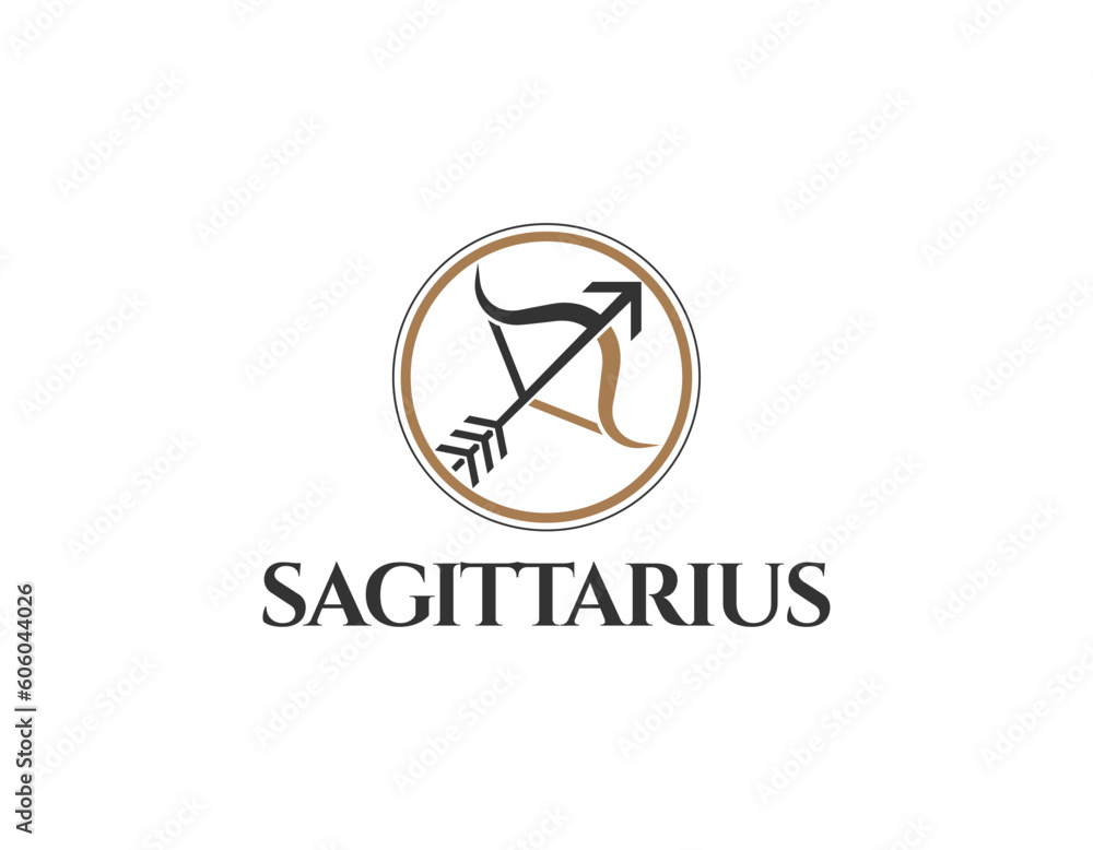 Simple Bow Archery and Sagittarius Zodiac Sign Logo Design Symbol Simple Bow Archery and Sagittarius Zodiac Sign Logo Design Symbol