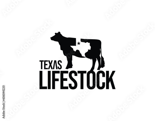 Simple Monogram Texas Cow Farm Logo Design Template