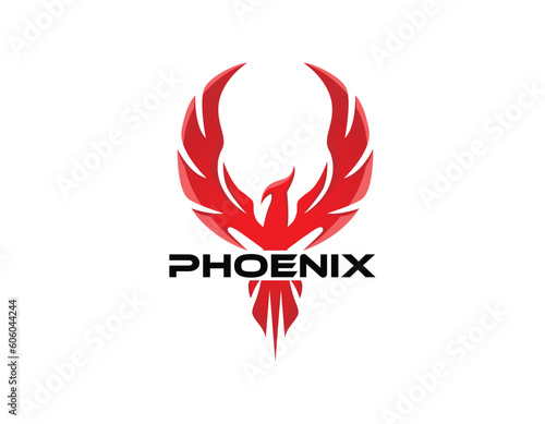 Simple Red Phoenix Bird Logo Design Template