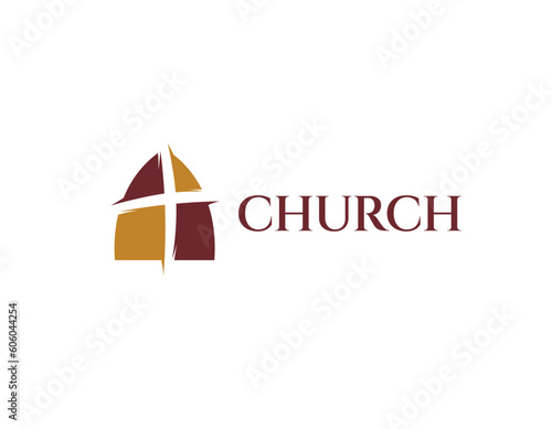Simple Red burgundy and Gold Church Logo Design Template