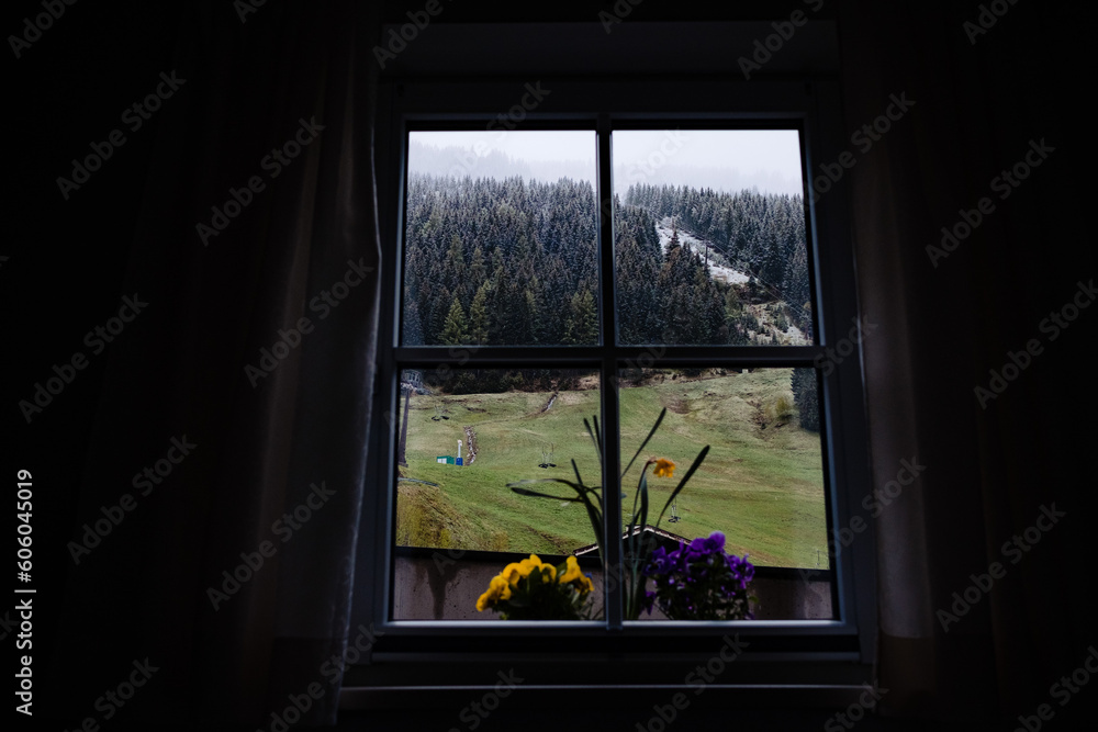 Fototapeta premium Blick aus dem Wohnzimmerfenster