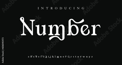 Number, luxury elegant alphabet letters and numbers. Elegant wedding typography classic serif font decorative vintage retro. Creative vector illustration