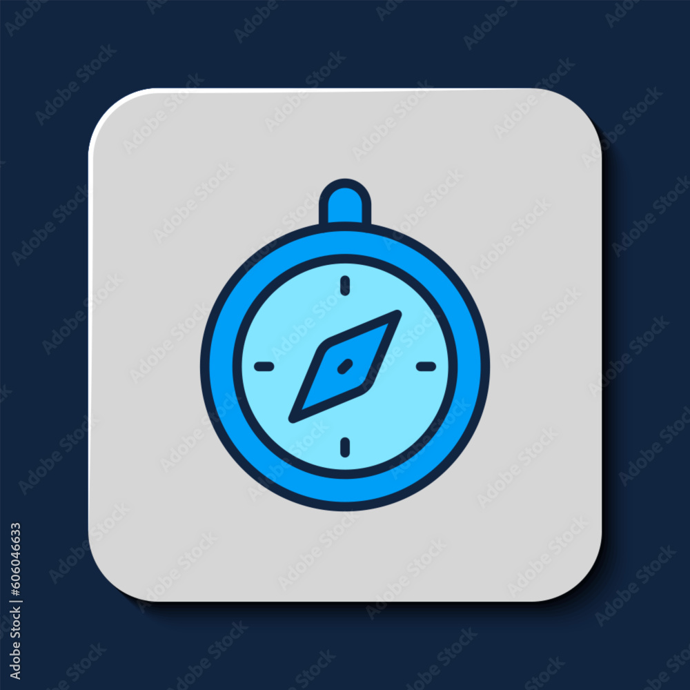 Filled outline Compass icon isolated on blue background. Windrose navigation symbol. Wind rose sign. Vector Filled outline Compass icon isolated on blue background. Windrose navigation symbol. Wind rose sign. Vector