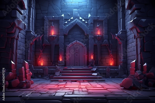 Dungeon arena background illustration for game design. Vampire themed battle arena. Castle arena. Video game background. Concept art