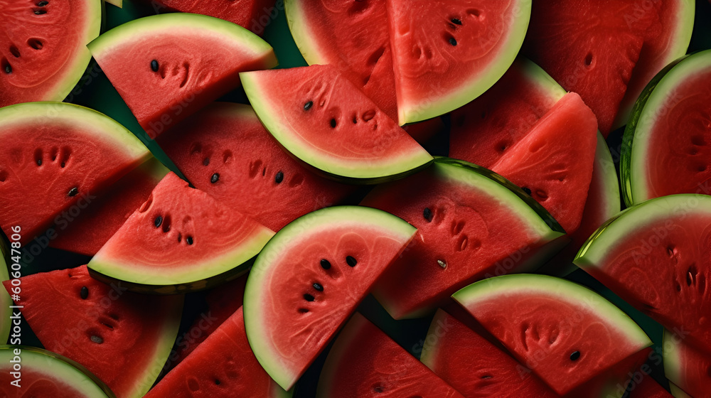 heap of watermelon slices as background Generative AI heap of watermelon slices as background Generative AI