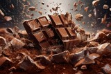 A chocolate bar being broken apart with a dramatic, close-up shot that captures the texture of the chocolate and the sound of the snap. Generative Ai